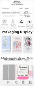Detailed set of 24 short oval press-on nails with gold French tips and complete tool kit