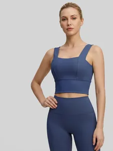 Women's Wide Straps Sports Bra Square Neck Yoga Tank Top Padded Fitness Workout Running Gym Top