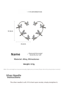 Detailed dimensions of the silver butterfly ear cuff with rhinestone alloy specifications