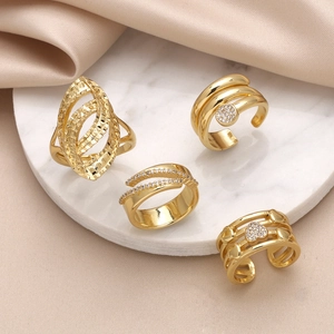 Irregular Open Ring For Women Copper Gold Plated Zirconia Inlaid Minimalist Adjustable Multi Layer Finger Ring Jewelry Gift