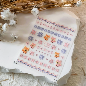 Pixel Art Nail Art Stickers 3D Embossed Fox Snowflake Self Adhesive Decals DIY PET Manicure Decoration For Women