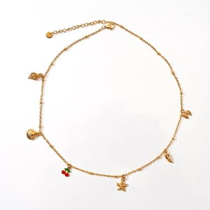 Minimalist 18K gold stainless steel butterfly necklace with ocean shells and charms