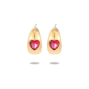 Boucles d'oreilles rétro en acier plaqué or 18K en forme de C avec zircon rouge