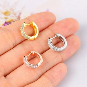 Copper Gold Plated Huggie Hoop Earrings Micro Pave Cubic Zirconia Round Hip Hop Western Style Jewelry For Women Men