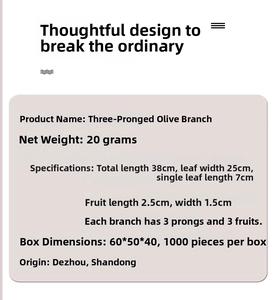 Detailed size chart of artificial 3-prong olive branch with 38cm length and fruits
