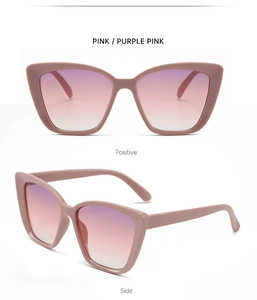 Rosa-lila Sonnenbrille im Cat-Eye-Stil, Detailansicht, stylische Damensonnenbrille UV-Schutz.