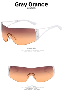 Detail der weißen rahmenlosen Sportsonnenbrille mit Stern-Strasssteinen und Verlaufsgläsern