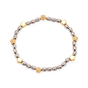 Minimalist PVD 18k gold plated stainless steel bead bracelet with zircon flower charms