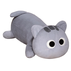 Cute grey tabby cat plush pillow toy with soft fabric and detailed embroidery