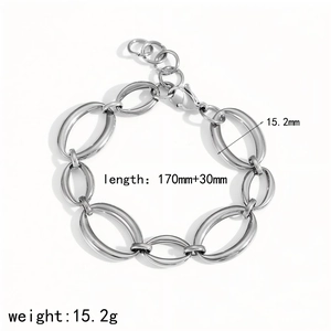 Polished silver stainless steel link bracelet with large rings and lobster clasp