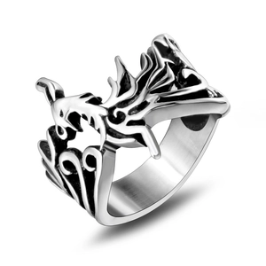 Vintage Phoenix relief titanium steel ring with retro silver finish for men in gothic style
