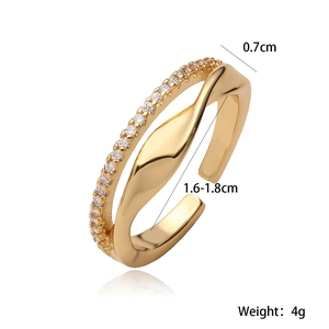 Detail view of 18K gold plated double-layer ring with crystals, 0.7cm width and 4g weight