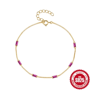 925 sterling silver gold bracelet featuring rectangular purple zircon stones on a white base