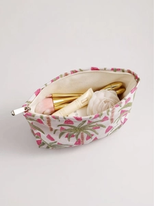 Watermelon and palm tree jacquard makeup bag with zipper closure and large capacity