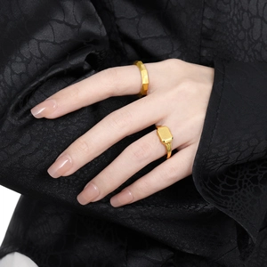 Minimalist S925 sterling silver gold geometric faceted and square rings for women
