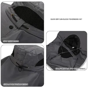 Men outdoor fishing sun hat with wide brim, neck flap and breathable mesh panels