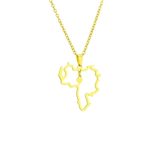 Detailed view of gold Venezuela map pendant with heart charm on white background