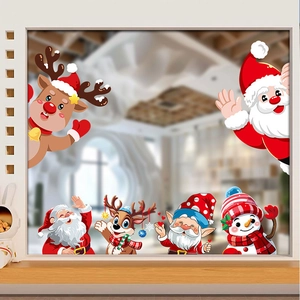 Detailed Christmas window stickers featuring Santa, reindeer, and snowman designs