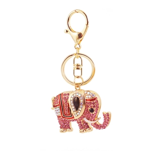Porte-clés éléphant avec strass roses et détails émaillés sur monture dorée