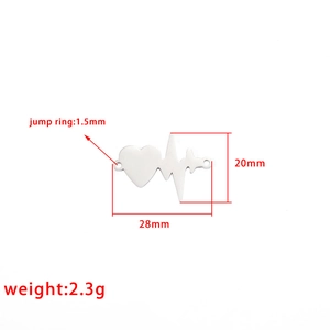 Polished stainless steel heartbeat connector for DIY jewelry making 28x20mm