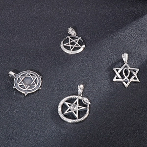 Mens Masonic pentagram and hexagram titanium steel pendants in silver finish