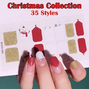 Autocollants ongles de Noël avec bonhomme de neige, paillettes et motifs rouges pour DIY