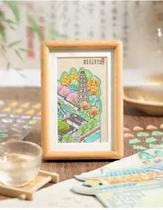 Detailed DIY 3D cityscape stickers set featuring Suzhou Tiger Hill in a wooden frame