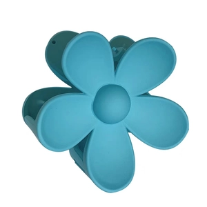 Matte sky blue flower hair claw clip for girls, durable large resin floral hair accessory
