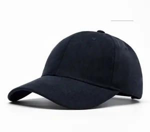 Detail view of the navy blue cotton baseball cap with classic six-panel design and top vents