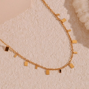 Minimalist 18K gold plated stainless steel chain with multiple polished rectangular charms