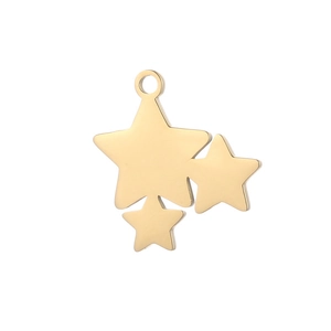 Three-tiered golden star pendant crafted from polished stainless steel on white background