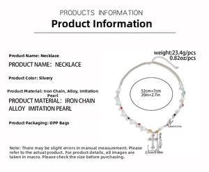 Detailed size chart for men's cross necklace with pearl beads and iron chain dimensions