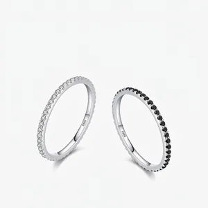 Eternity Band Ring 925 Sterling Silver Cubic Zirconia Minimalist Stackable Thin Finger Ring For Women