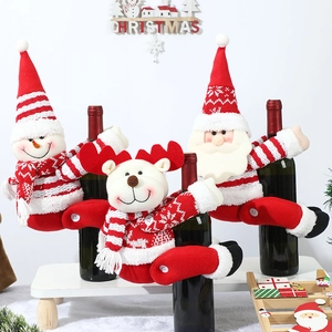 Christmas Wine Bottle Cover Knit Plush Curtain Buckle Doll Santa Snowman Reindeer Holiday Home Table Decoration