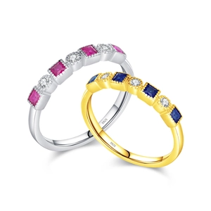 S925 sterling silver rings with princess cut pink and blue gems in gold and silver finish