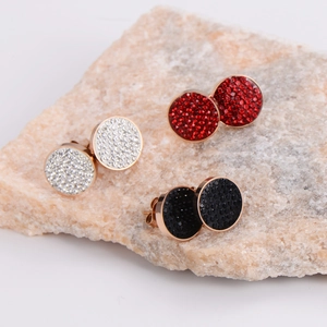 Sparkly crystal round stud earrings in white red and black set on stone