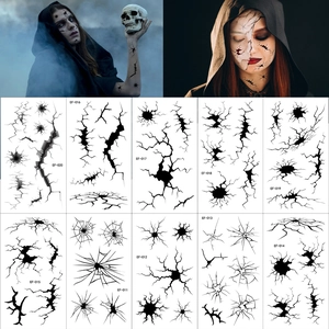 Waterproof black cracked face tattoos for Halloween, 10 distinct dark horror designs