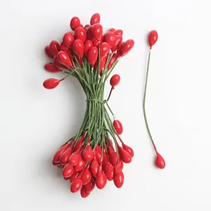 Baies artificielles de 5mm rouges avec tiges en fer pour bricolage de fleurs de Noël