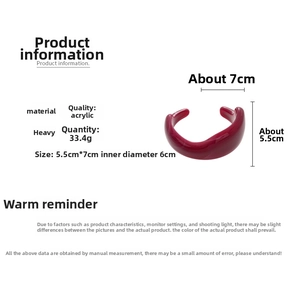 Detailed size chart for retro dark red acrylic irregular bangle weighing 33.4g