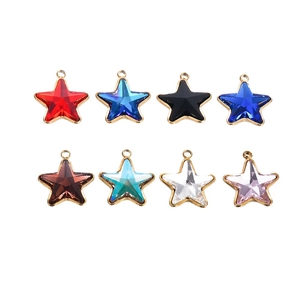 Golden stainless steel star pendants with colorful faceted glass crystals for jewelry DIY
