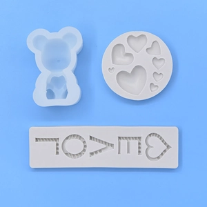 Lot de 3 moules en silicone avec ours, cœur et lettres LOVE pour pâtisserie DIY