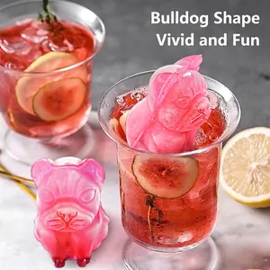 Bulldog shaped pink silicone ice cube mold for creative home drinks and cocktails