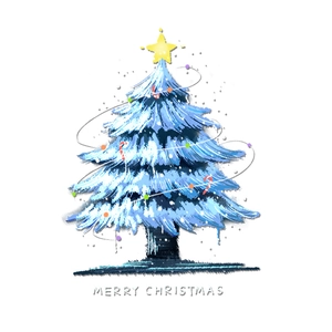 Blue Christmas tree window sticker with colorful ornaments and Merry Christmas text
