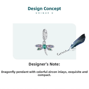 Detailed view of S925 sterling silver dragonfly charm with colorful zircon stones