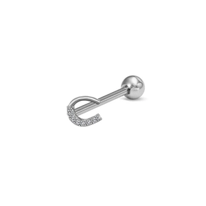 Surgical steel tongue ring with planet and butterfly design featuring inlaid crystals