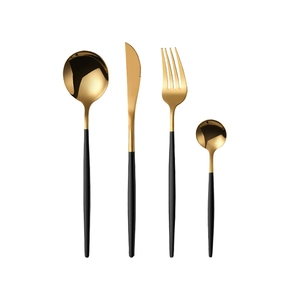 24-piece golden stainless steel cutlery set with elegant matte black handles