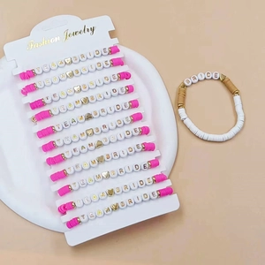 16-piece set of colorful clay bead bracelets with Bride and Team Bride letter beads