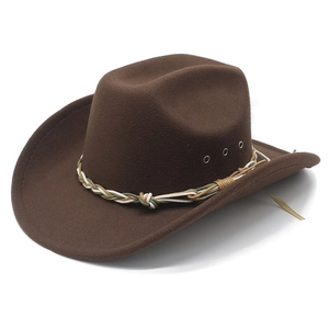 Classic coffee brown western cowboy felt hat with woven cord band and ventilation holes