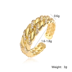 18K gold plated twisted cross open ring with sparkling zircon stones for women
