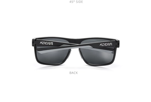 Detailed back view of outdoor sports polarized sunglasses with matte black frames
